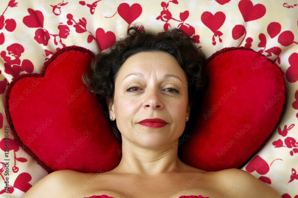 Extraordinary noticeable image of pretty loving mixed-race midlife woman - commercial ad visual idea. Valentine's day greeting from woman or for woman. Pure love. Valentine's day magic. Extraordinary noticeable image of pretty loving mixed-race midlife woman - commercial ad visual idea. Valentine's day greeting from woman or for woman. Pure love. Valentine's day magic.