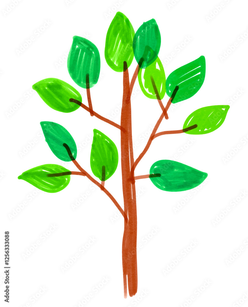 Felt pen hand drawn vector illustration of child drawing of tree Felt pen hand drawn vector illustration of child drawing of tree