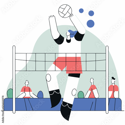 Minimalist Illustration of a Women's Volleyball Game