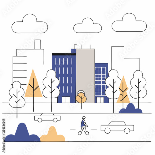 Minimalist and Modern Illustration of a Busy City