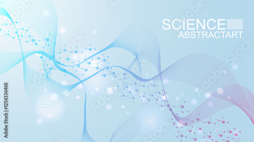 Modern abstract molecules structure for science or medical background. DNA helix or atom visualization. Molecular wave flow abstract background. Vector illustration