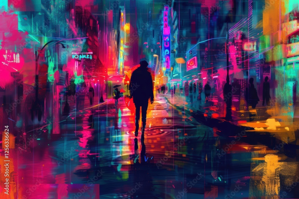 Vibrant Night Cityscape with Neon Lights Reflecting on Rainy Streets Vibrant Night Cityscape with Neon Lights Reflecting on Rainy Streets