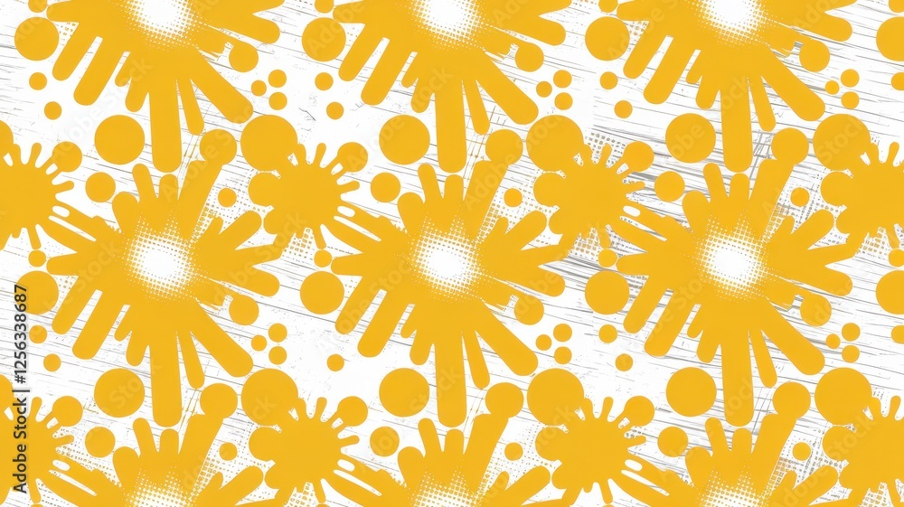 A vibrant yellow abstract pattern featuring playful splashes and circles, perfect for evoking a cheerful and energetic mood in designs. A vibrant yellow abstract pattern featuring playful splashes and circles, perfect for evoking a cheerful and energetic mood in designs.