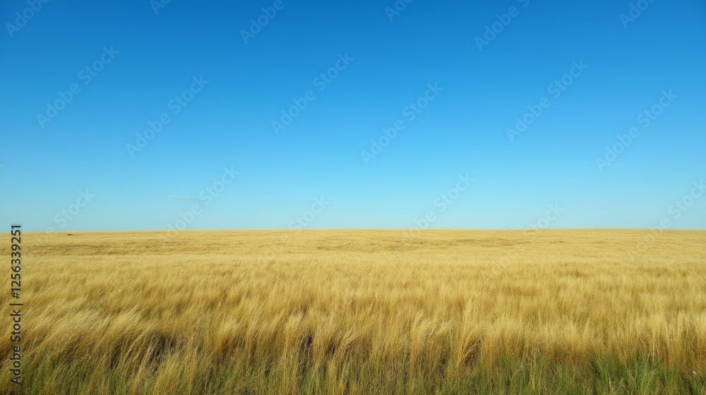 Golden Wheat Field Under Clear Blue Sky in Bright Daylight Golden Wheat Field Under Clear Blue Sky in Bright Daylight