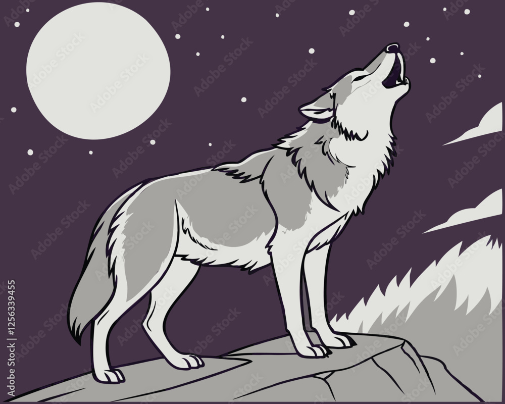 Fototapeta premium Wolf Howling at the Moon