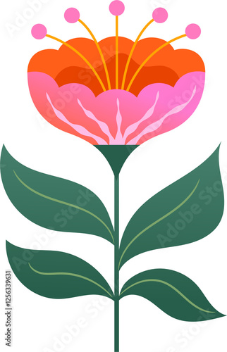 Colorful abstract geometric flower in Nordic folk style