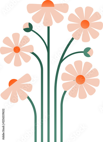 Colorful abstract geometric daisy flowers in Nordic folk style
