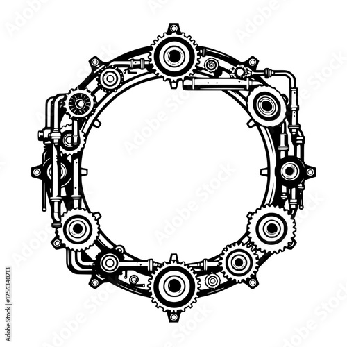 Ornate steampunk-style gearwheel border.