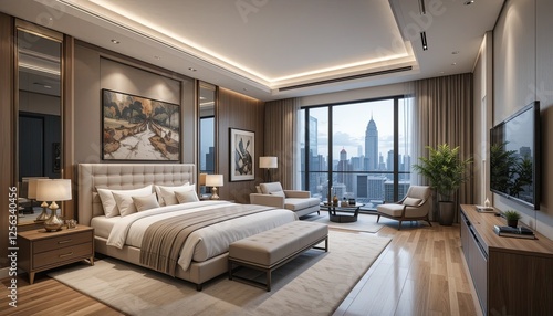 Wallpaper Mural  Interior Design with Elegant Bedroom and Living Room - Contemporary Architecture, Luxury Architecture, City Skyline View, and Office Building Layout for Modern Home and Commercial Spaces- Torontodigital.ca
