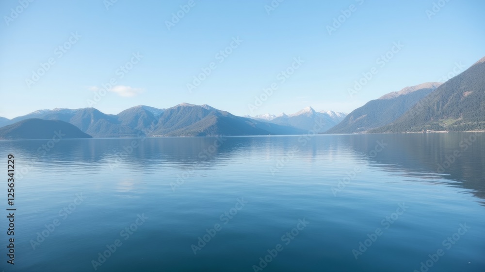 Serene Mountain Lake with Clear Blue Water and Reflected Peaks Serene Mountain Lake with Clear Blue Water and Reflected Peaks