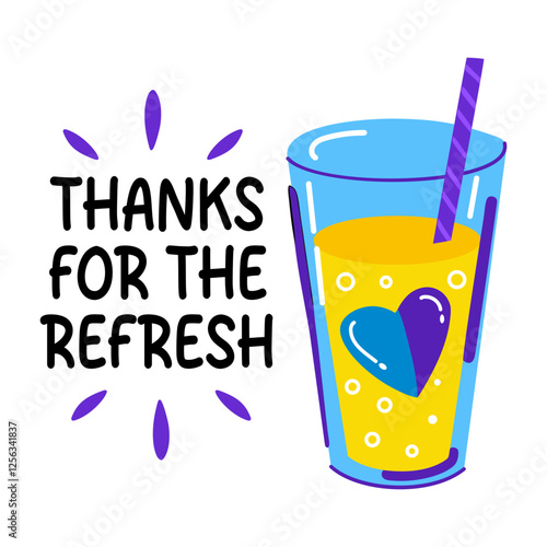 A flat sticker of drink with thanks typography