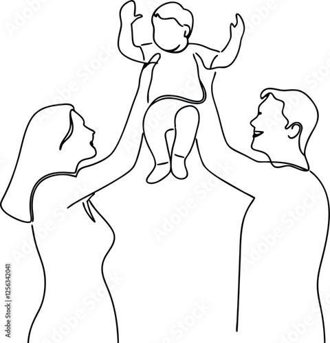 Happy Family Parents Joyfully Lifting Their Baby High