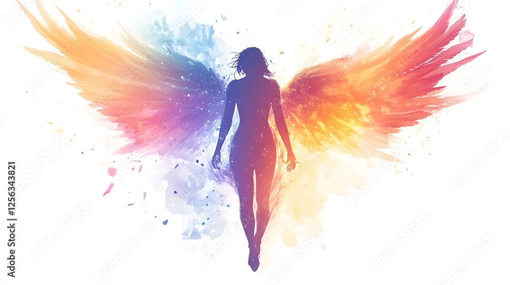 Obraz premium Powerful Winged Silhouette in Vibrant Abstract Explosion of Colors
