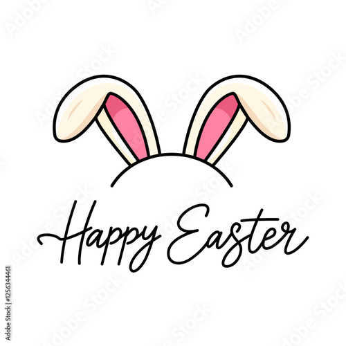 Wallpaper Mural greeting card with easter bunny ears and greeting inscription Happy Easter. flat vector illustration Torontodigital.ca