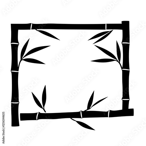 Silhouette frame of bamboo shoots and leaves in a square formation against a white background, creating a minimalist and elegant design.