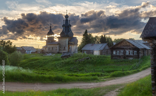 beautiful sunset in the village