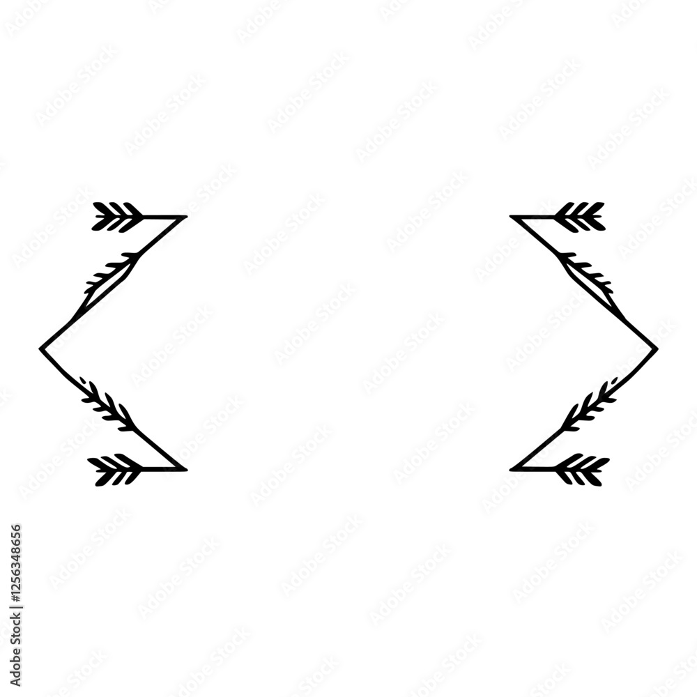 Fototapeta premium Symbolic Arrows: a minimalist image of two stylized arrows, symmetrical and isolated on a white background, featuring detailed foliage.