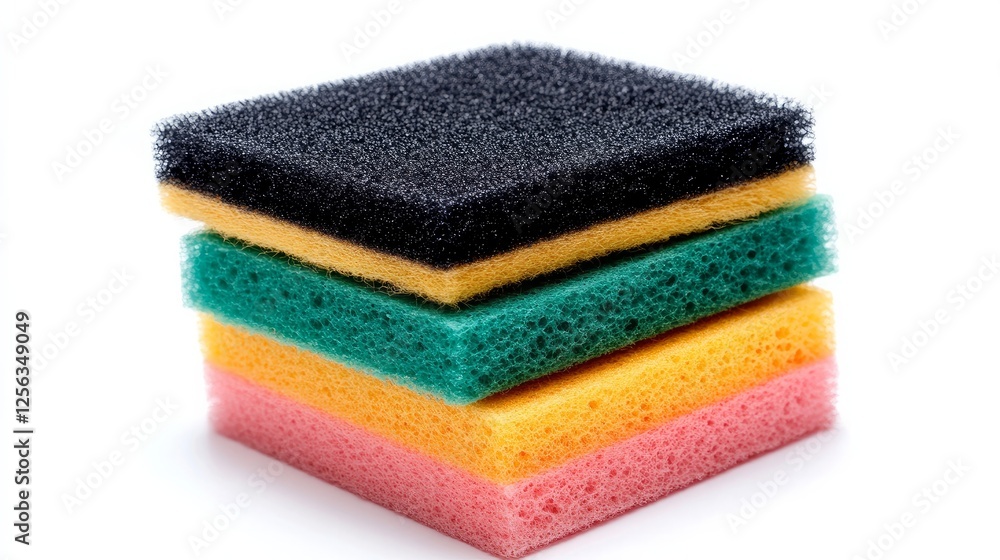 Multicolored and black household sponges isolated on a white background Sponge for washing dishes Multicolored and black household sponges isolated on a white background Sponge for washing dishes