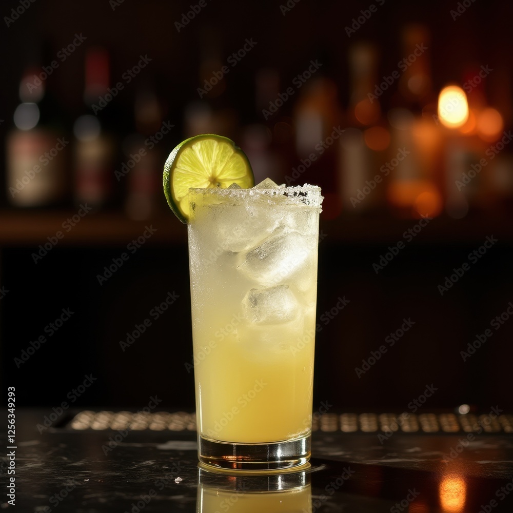 Frosted Margarita with Salted Rim and Lime Wheel Frosted Margarita with Salted Rim and Lime Wheel