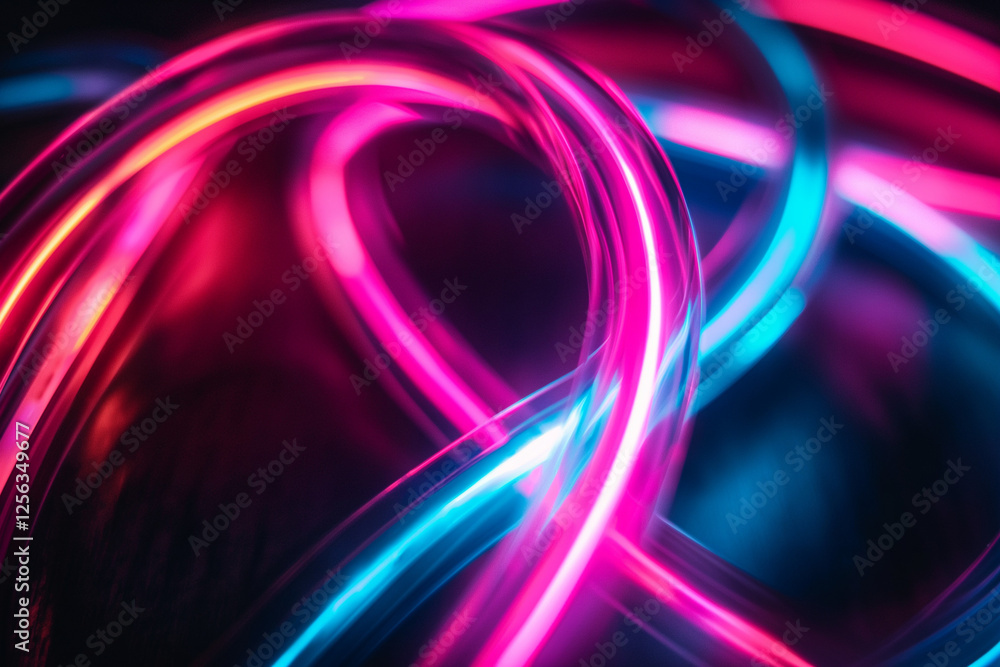 Abstract background with colorful neon lights tubes. Close-up. Long exposure. Generative AI Abstract background with colorful neon lights tubes. Close-up. Long exposure. Generative AI