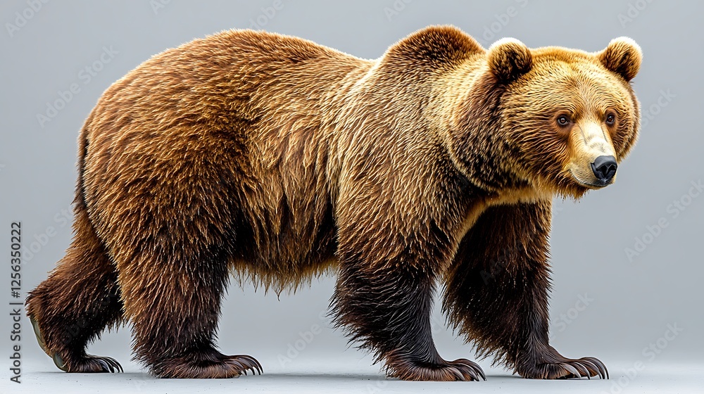 Obraz premium A brown bear stands in profile on a plain background