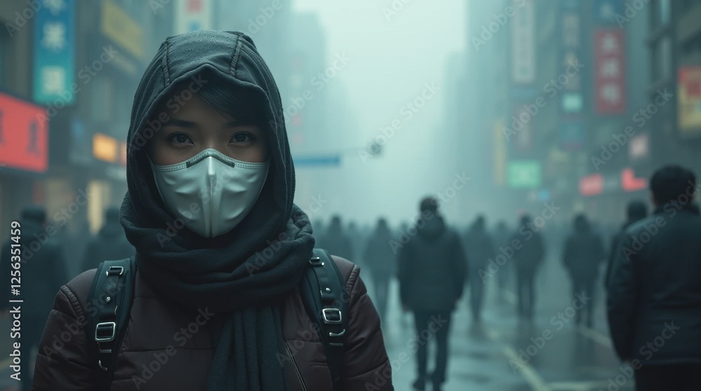 Masked Citizens in a Smog-Filled Dystopian City Masked Citizens in a Smog-Filled Dystopian City