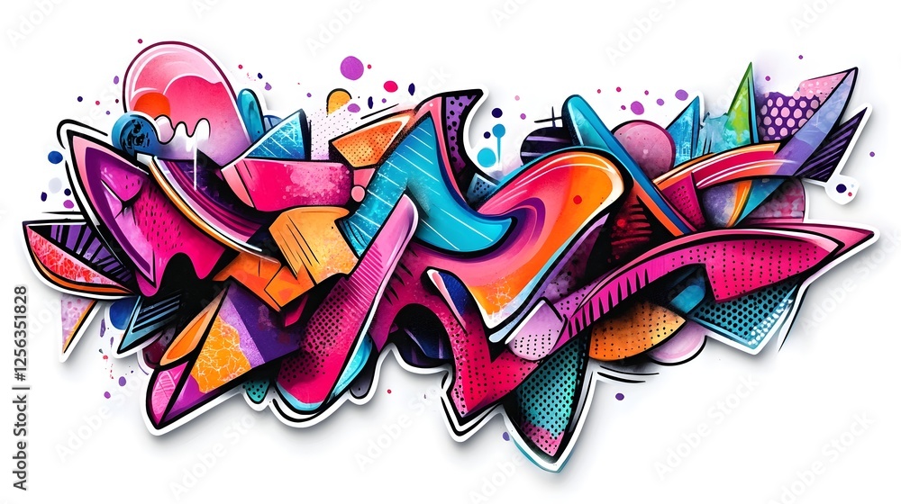 Naklejka premium Vibrant Graffiti Inspired Street Art with Abstract Geometric Patterns