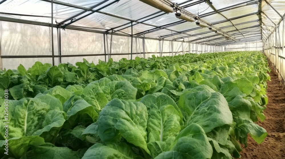 A light in the end of a tunnel. Green Lettuce leaves in vegetable field. Gardening background with green Salad plants in greenhouse. A light in the end of a tunnel. Green Lettuce leaves in vegetable field. Gardening background with green Salad plants in greenhouse.