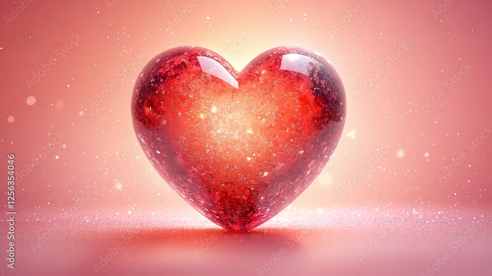 Fototapeta premium Glowing Red Heart Crystal Sphere Filled with Romantic Magic and Passion