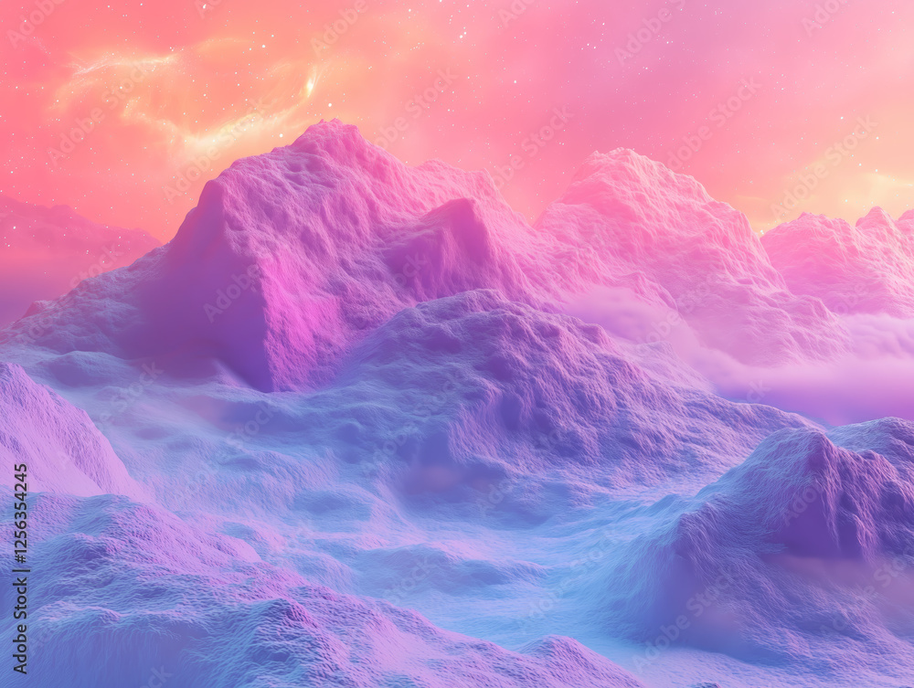 Digital Render of Pastel Mountains and Sky Digital Render of Pastel Mountains and Sky