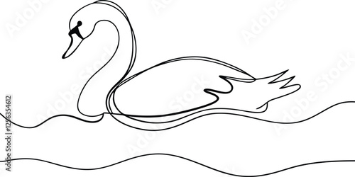 Elegant Swan Line Art, Water Bird, Single Line Drawing, Graceful, Aquatic, Minimalist, Wildlife, Nat
