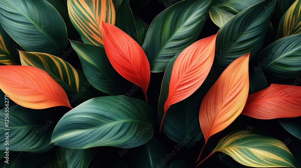custom made wallpaper toronto digitalVivid orange leaves against dark green foliage, tropical plant background, nature design