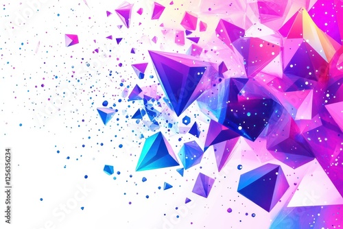Colorful Polygonal Shapes and Dots on White Background