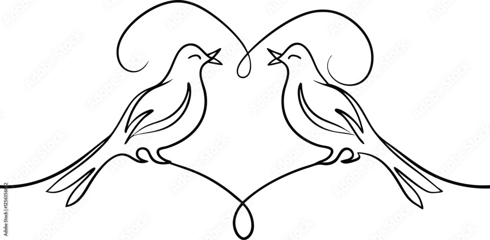 Two Birds Singing Love Song HeartShaped Design Romantic Art Two Birds Singing Love Song HeartShaped Design Romantic Art