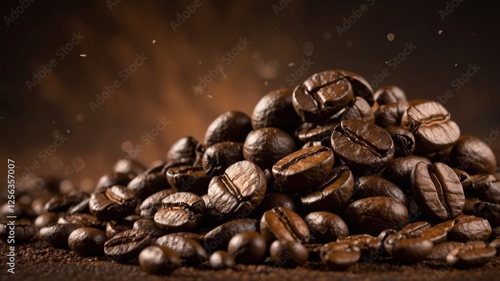 Roasted coffee beans falling on heap, brown background, closeup, aromatic, dark, crunchy, texture, natural, fresh, delicious, rich, roasted, flavor, black, bean, coffee, deep, close, cascade, falling, Roasted coffee beans falling on heap, brown background, closeup, aromatic, dark, crunchy, texture, natural, fresh, delicious, rich, roasted, flavor, black, bean, coffee, deep, close, cascade, falling,