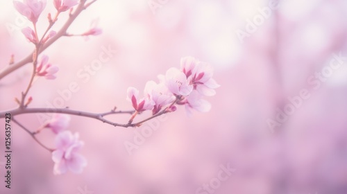 Delicate Pink Blossom on Branch with Soft Blurred Background