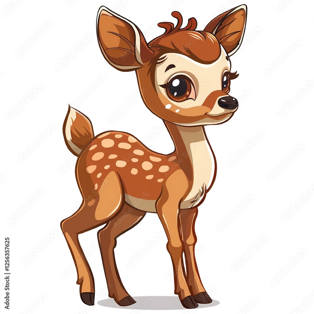 Chubby little deer with a cheerful expression and perked-up ears. Chubby little deer with a cheerful expression and perked-up ears.