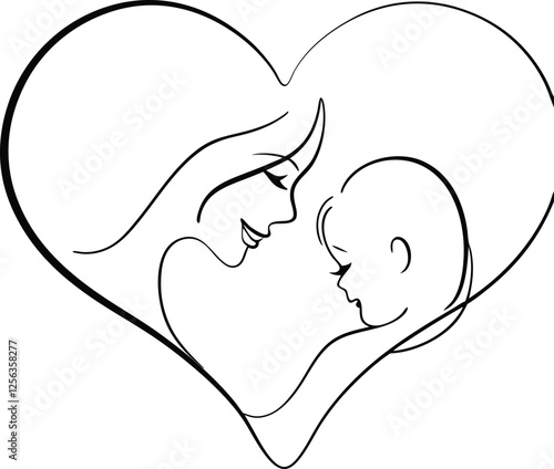 Mothers Love Heartfelt Bond, Baby, Mom, Embrace, Care, Affection, Tenderness, Family, Unity, Illustr