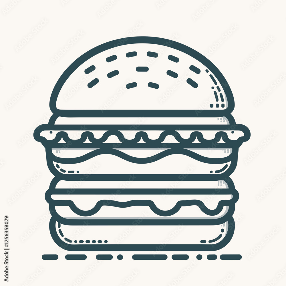 Line art of a stacked burger with layers
Line art of a stacked burger with layers