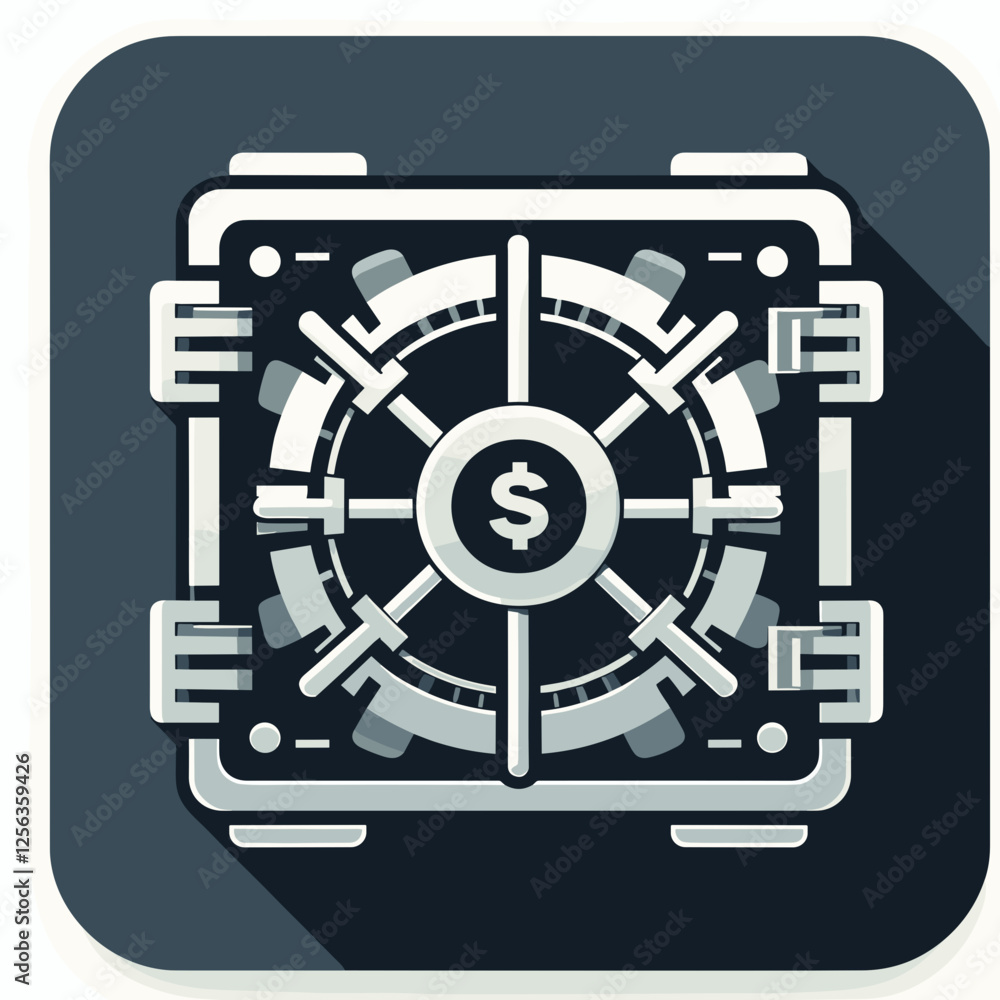 Stylized bank safe icon with dollar sign representing financial security and asset protection Stylized bank safe icon with dollar sign representing financial security and asset protection