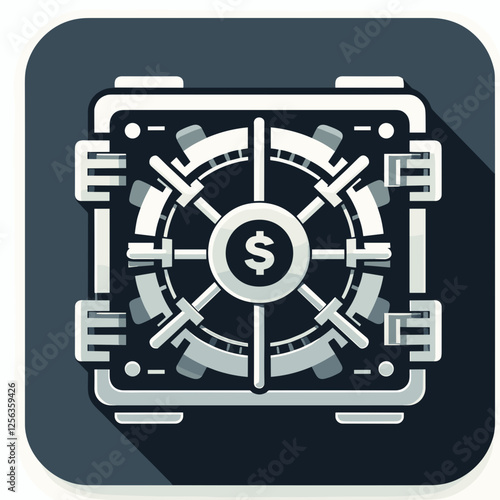 Stylized bank safe icon with dollar sign representing financial security and asset protection