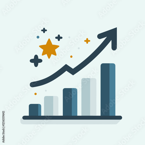 Stylized upward growth chart icon with decorative elements representing financial success and progress