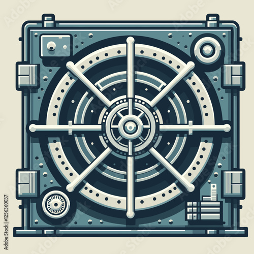 Stylized bank vault door icon representing security and safe storage in a retro design