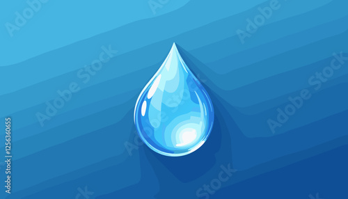 Blue water drop icon with glossy effect on gradient background representing freshness and purity