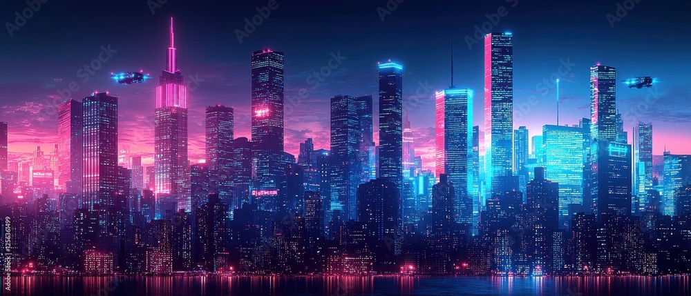 Neon Cityscape: A Futuristic City at Twilight Neon Cityscape: A Futuristic City at Twilight
