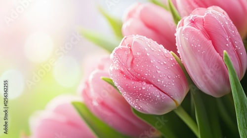 Wallpaper Mural Beautiful pink tulips with water droplets in a vibrant garden during springtime Torontodigital.ca