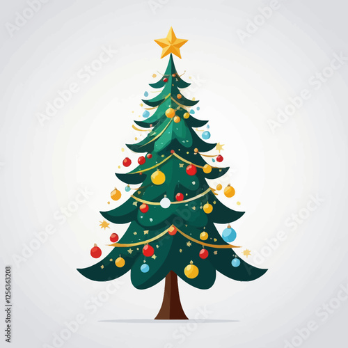 christmas tree,christmas tree logo,new year,decorated christmas tree with ornaments, garlands and stars,vector illustration.	
