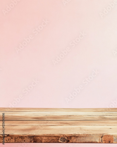 Wooden table on pastel pink wall perfect for minimalist product display