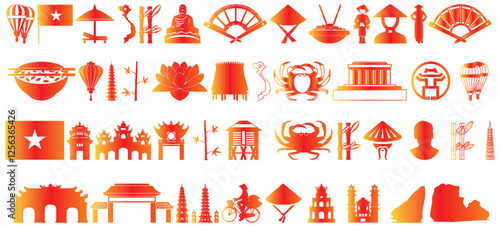 Vietnam culture icon sheet. Vietnam travel icon collection