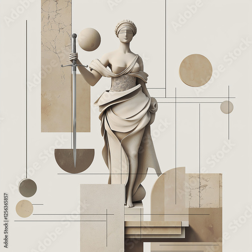 Obraz na płótnie Justice figure with blindfold, sword, shapes and copy space w salonie